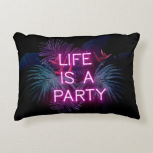 Tropical party, neon palm leaves. decorative cushion