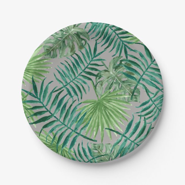Tropical Party Palm Leaves Beach Wedding Paper Plate (Front)