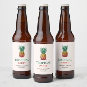 Tropical party retro pineapple beer bottle label