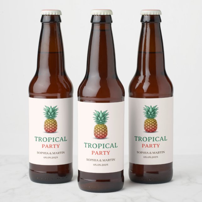 Tropical party retro pineapple beer bottle label (Bottles)