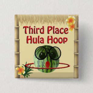 Tropical Party Tiki Hut 3rd Place Hula Hoop 15 Cm Square Badge