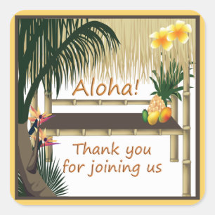 Tropical Party Tiki Hut Aloha Favour Sticker
