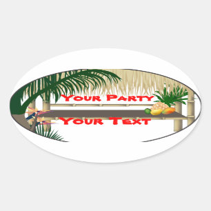 Tropical Party Tiki Hut Oval Sticker 2