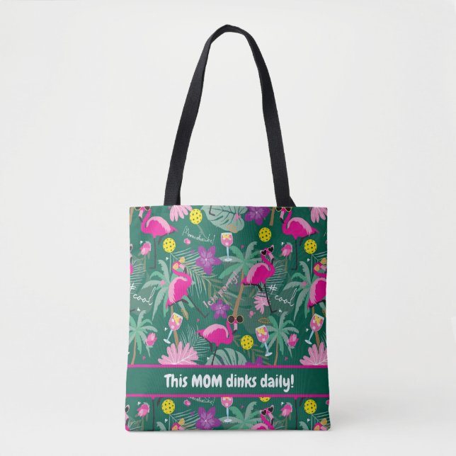 🤩Tropical party with pickleball, custom text Tote Bag (Front)
