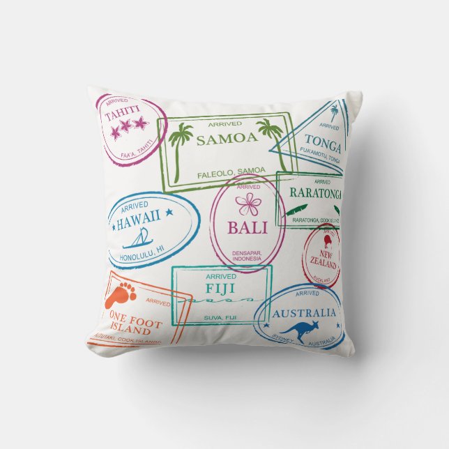 Tropical Passport Stamps 20 x 20" Pillow (Front)