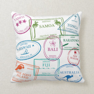 Tropical Passport Stamps 20 x 20" Pillow