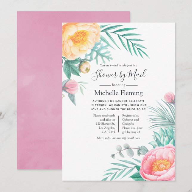 Tropical Pastel Floral Baby Shower by Mail Invitation (Front/Back)