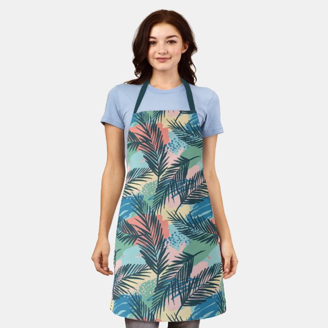 Tropical Pastel Leaf Pattern Apron (Worn)