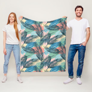 Tropical Pastel Leaf Pattern Fleece Blanket