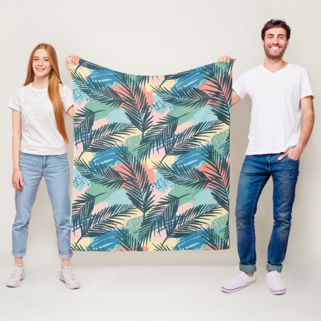 Tropical Pastel Leaf Pattern Fleece Blanket (In Situ)