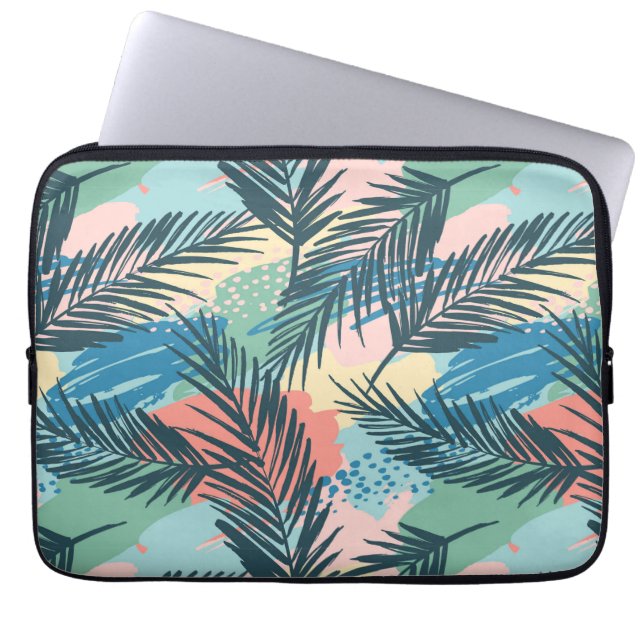 Tropical Pastel Leaf Pattern Laptop Sleeve (Front)
