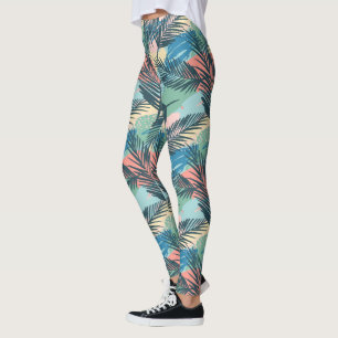 Tropical Pastel Leaf Pattern Leggings