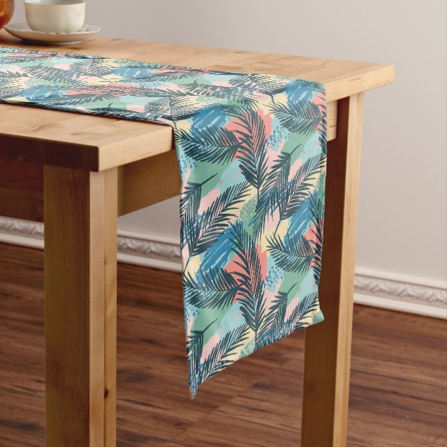 Tropical Pastel Leaf Pattern Medium Table Runner (In Situ)