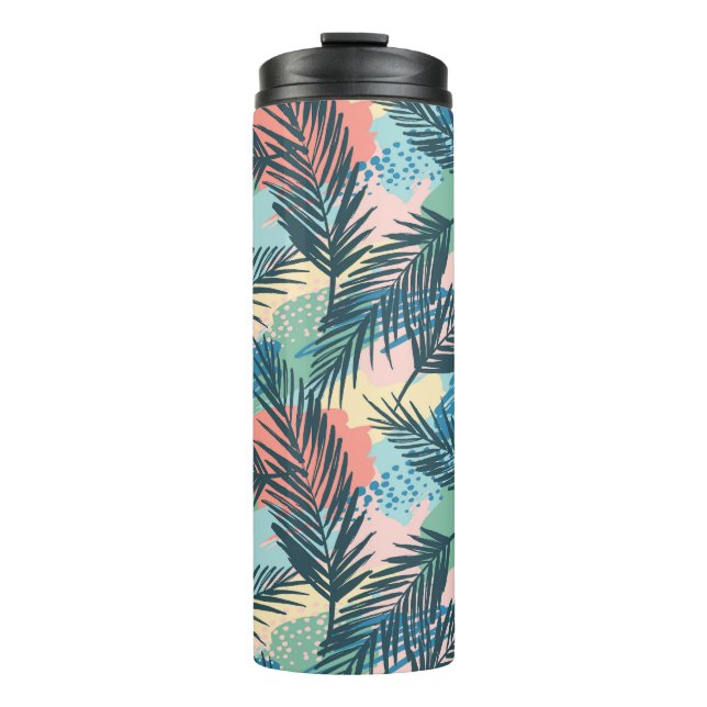 Tropical Pastel Leaf Pattern Thermal Tumbler (Front)