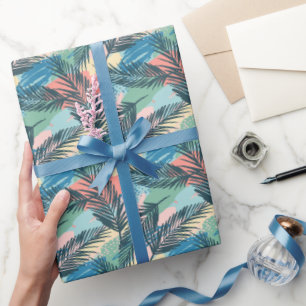 Tropical Pastel Leaf Pattern Wrapping Paper
