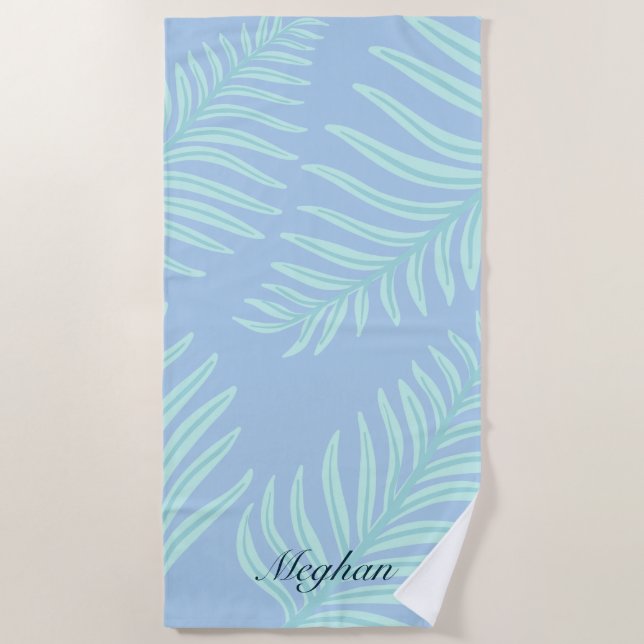 Tropical Pastel Leaves Monogram Beach Towel (Front)