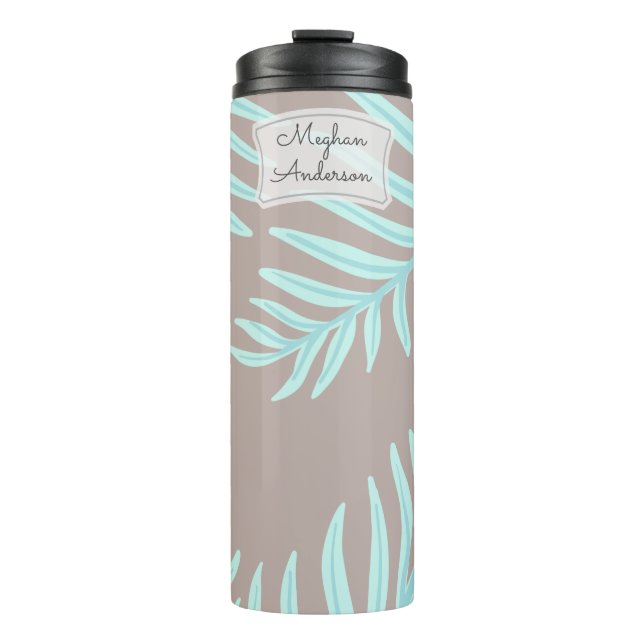 Tropical Pastel Leaves Monogram Thermal Tumbler (Front)