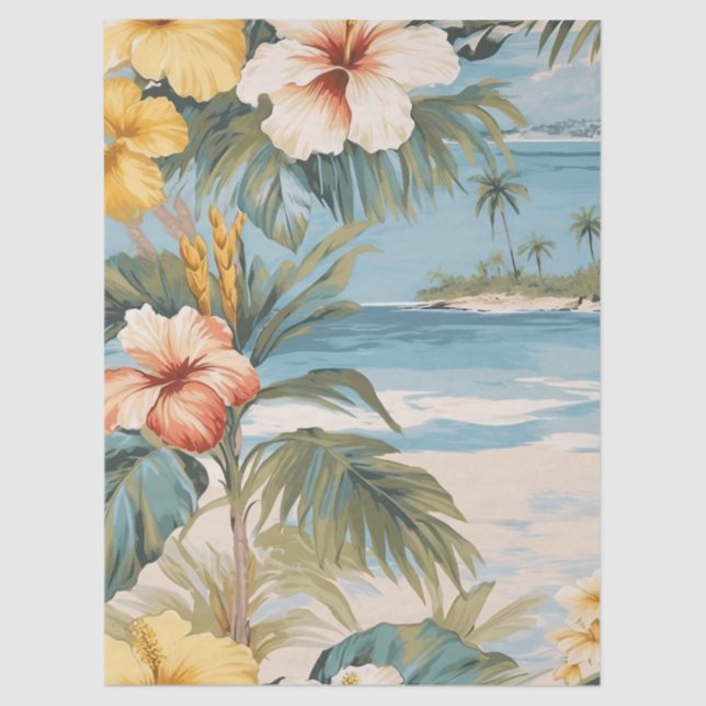 Tropical Pastel Ocean View Decoupage Tissue Paper (Front)