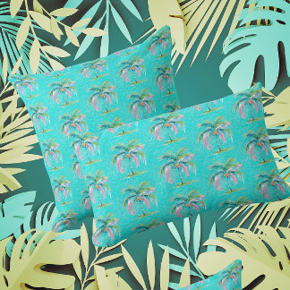Tropical Pastel Palm Tree Indoor Outdoor Lumbar Cushion