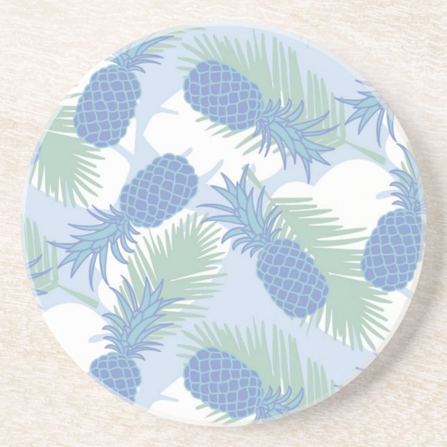 Tropical Pastel Pineapple Pattern Coaster (Front)