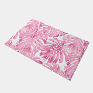 Tropical Pastel Pink Jungle Leaves Pattern Doormat