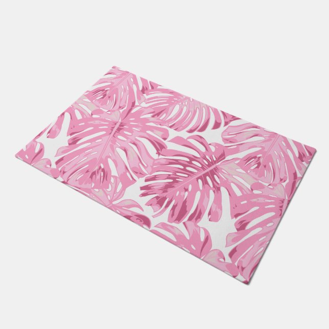 Tropical Pastel Pink Jungle Leaves Pattern Doormat (Angled)