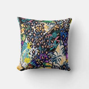 Tropical patchwork leaf and leaves pattern backgro cushion
