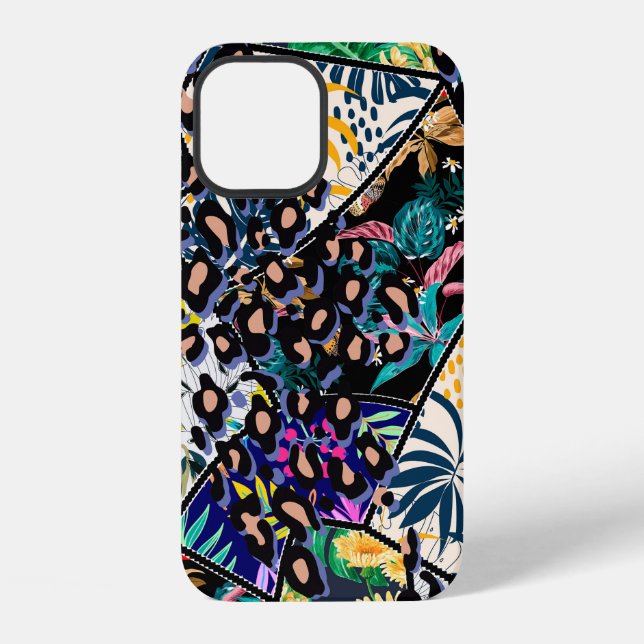 Tropical patchwork leaf and leaves pattern backgro iPhone case (Back)