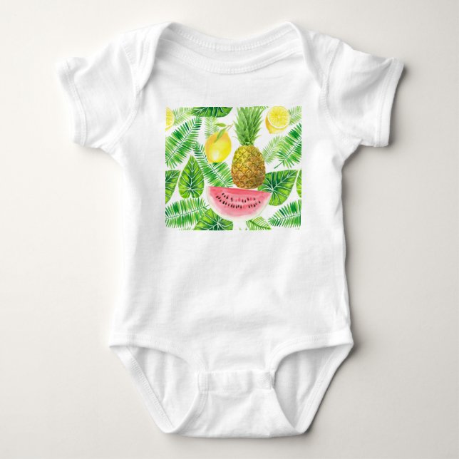 Tropical pattern baby bodysuit (Front)