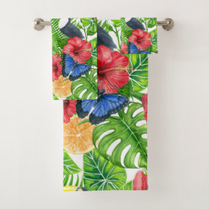 Tropical pattern bath towel set