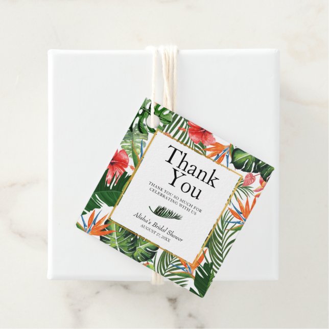 Tropical Pattern Bridal Shower Thank You Favour Tags (In Situ)