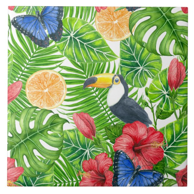Tropical pattern ceramic tile (Front)