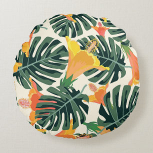 Tropical pattern. Colourful textile texture. exoti Round Cushion