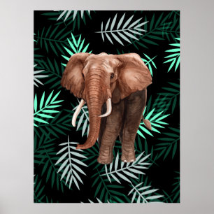  Tropical Pattern, Elephant Poster