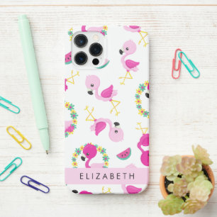 Tropical Pattern, Flamingos, Flowers, Your Name iPhone 12 Pro Case