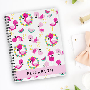 Tropical Pattern, Flamingos, Flowers, Your Name Planner