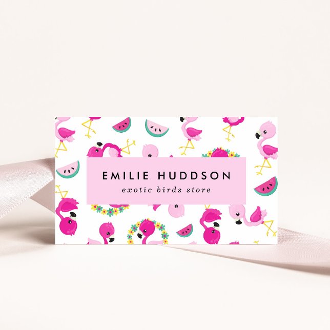 Tropical Pattern, Flamingos, Pet Shop, Bird Store Business Card (Creator Uploaded)