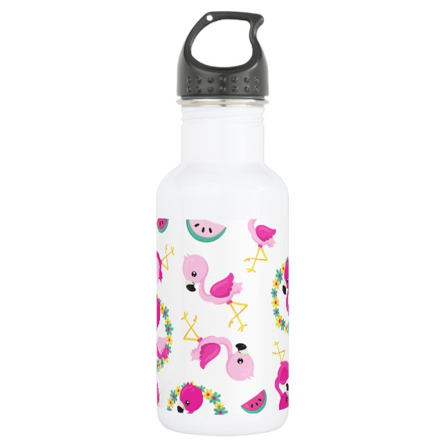 Tropical Pattern, Flamingos, Watermelons, Flowers 532 Ml Water Bottle (Front)