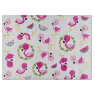 Tropical Pattern, Flamingos, Watermelons, Flowers Cutting Board