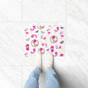Tropical Pattern, Flamingos, Watermelons, Flowers Doormat