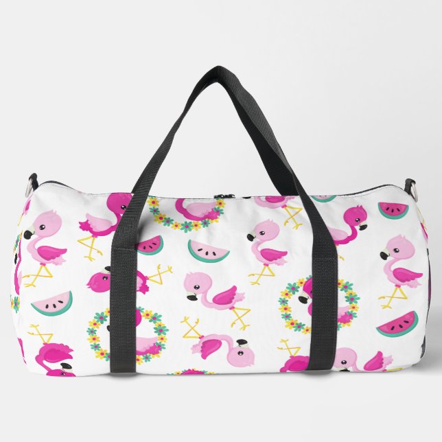 Tropical Pattern, Flamingos, Watermelons, Flowers Duffle Bag (Front)