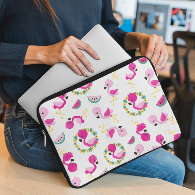 Tropical Pattern, Flamingos, Watermelons, Flowers Laptop Sleeve (Creator Uploaded)