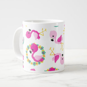 Tropical Pattern, Flamingos, Watermelons, Flowers Large Coffee Mug