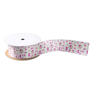 Tropical Pattern, Flamingos, Watermelons, Flowers Satin Ribbon