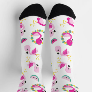 Tropical Pattern, Flamingos, Watermelons, Flowers Socks