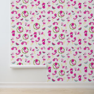 Tropical Pattern, Flamingos, Watermelons, Flowers Wallpaper