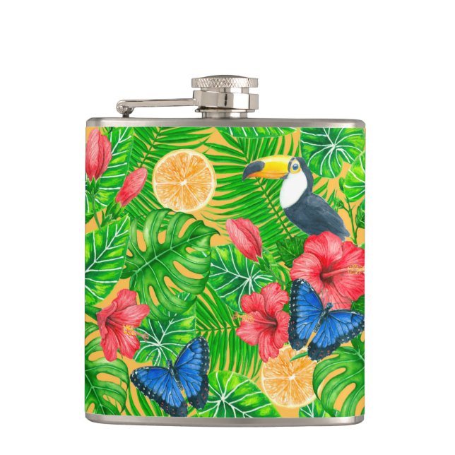 Tropical pattern hip flask (Front)