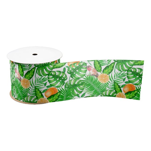 Tropical pattern, hummingbirds II Satin Ribbon (Spool)