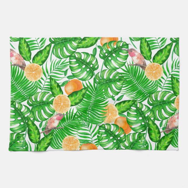 Tropical pattern, hummingbirds II Tea Towel (Horizontal)