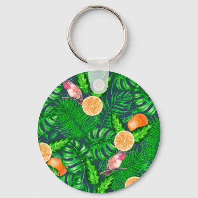 Tropical pattern, hummingbirds key ring (Front)